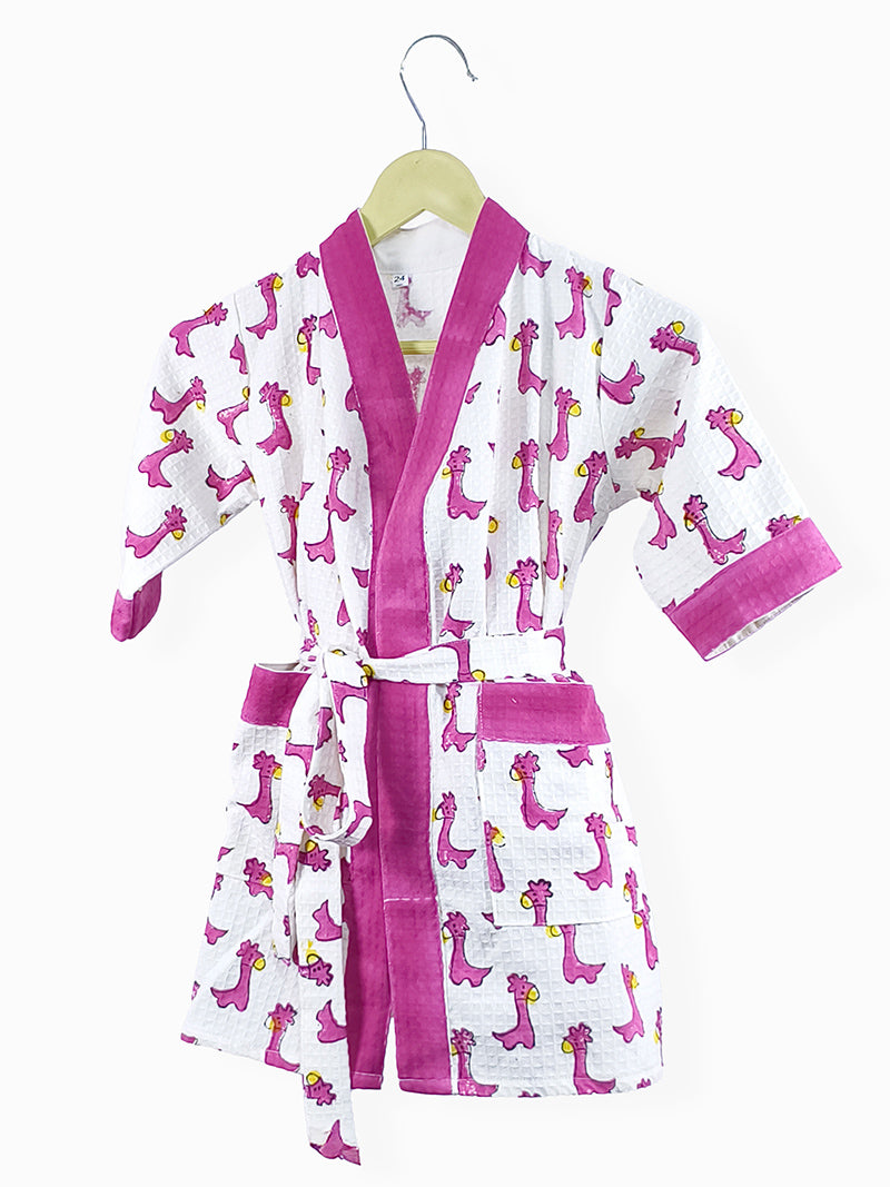 Dino Print Handblock Cotton Kids Bathrobe – Soft & Absorbent
